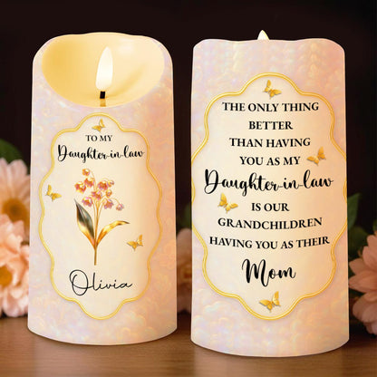 To My Daughter-in-Law, Beautiful Floral and Butterfly Design - Personalized Custom LED Candle - DILA020_LECA