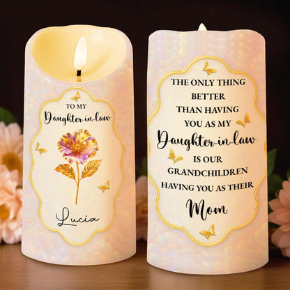 To My Daughter-in-Law, Beautiful Floral and Butterfly Design - Personalized Custom LED Candle - DILA020_LECA