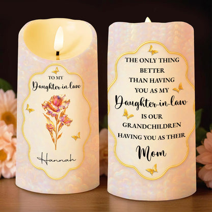 To My Daughter-in-Law, Beautiful Floral and Butterfly Design - Personalized Custom LED Candle - DILA020_LECA