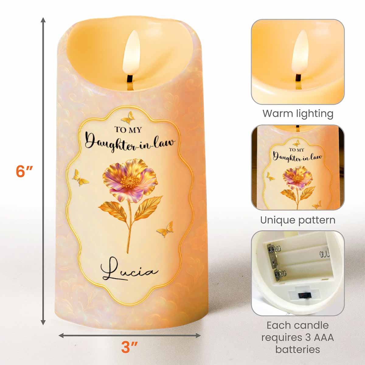 To My Daughter-in-Law, Beautiful Floral and Butterfly Design - Personalized Custom LED Candle - DILA020_LECA