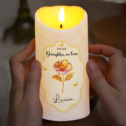 To My Daughter-in-Law, Beautiful Floral and Butterfly Design - Personalized Custom LED Candle - DILA020_LECA