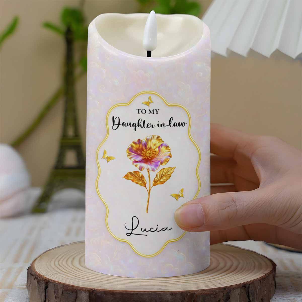To My Daughter-in-Law, Beautiful Floral and Butterfly Design - Personalized Custom LED Candle - DILA020_LECA