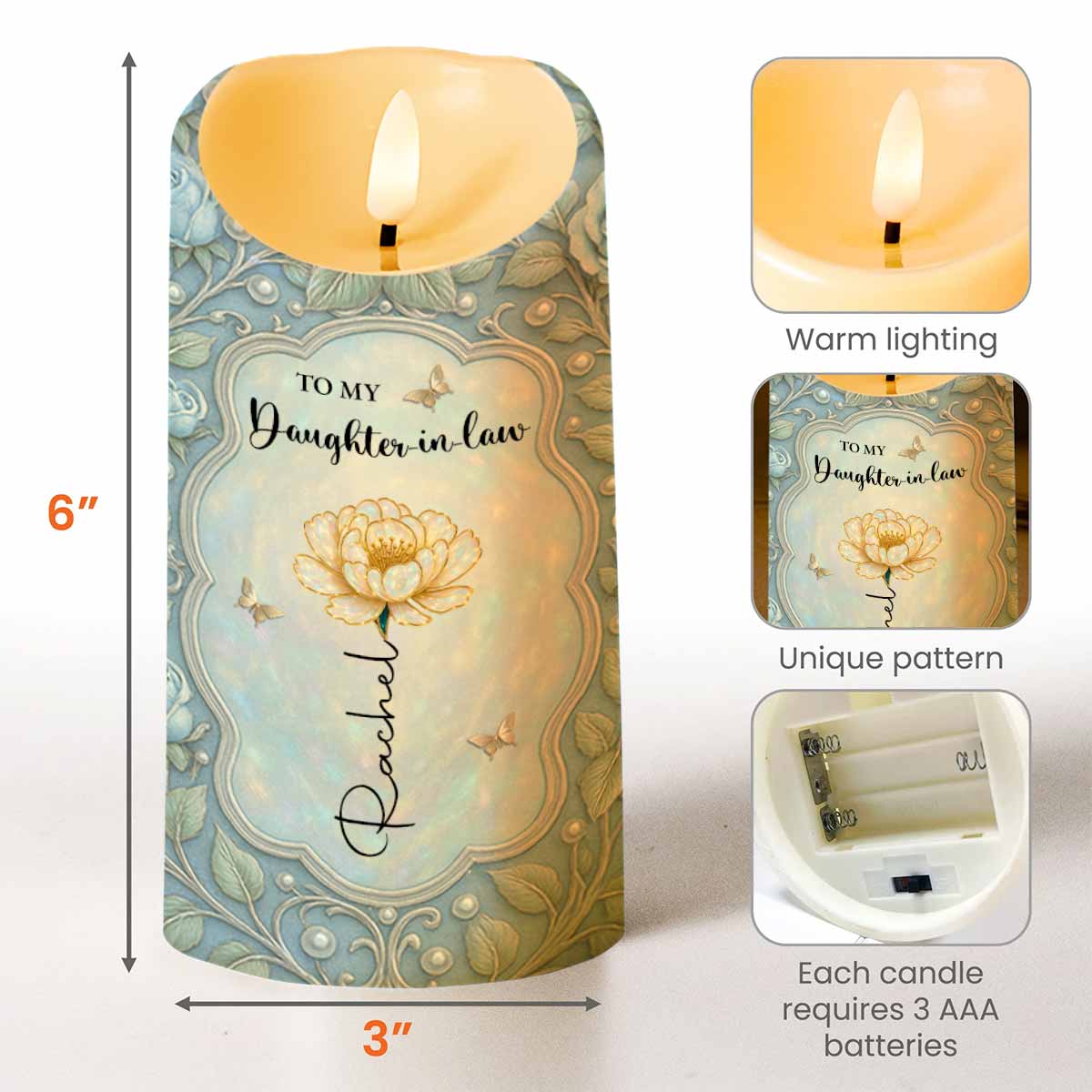 To My Daughter-In-Law, Flowers And Butterflies - Personalized Custom LED Candle - DILA021_LECA