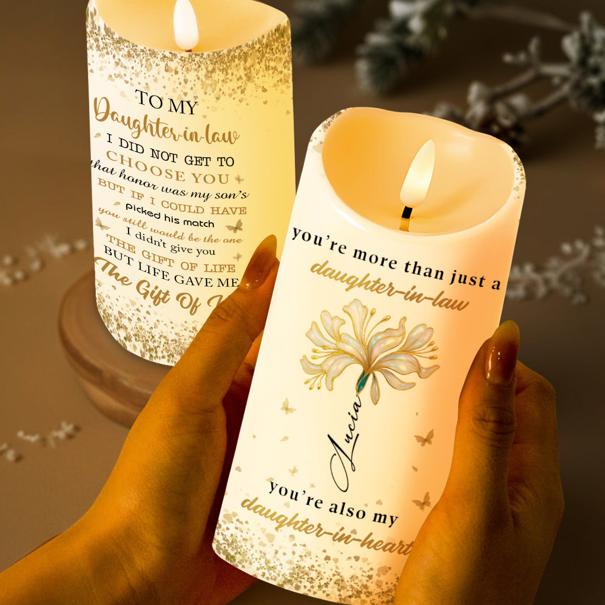 To My Daughter-In-Law, The Gift Of You, Flowers - Personalized Custom LED Candle - DILA024_LECA