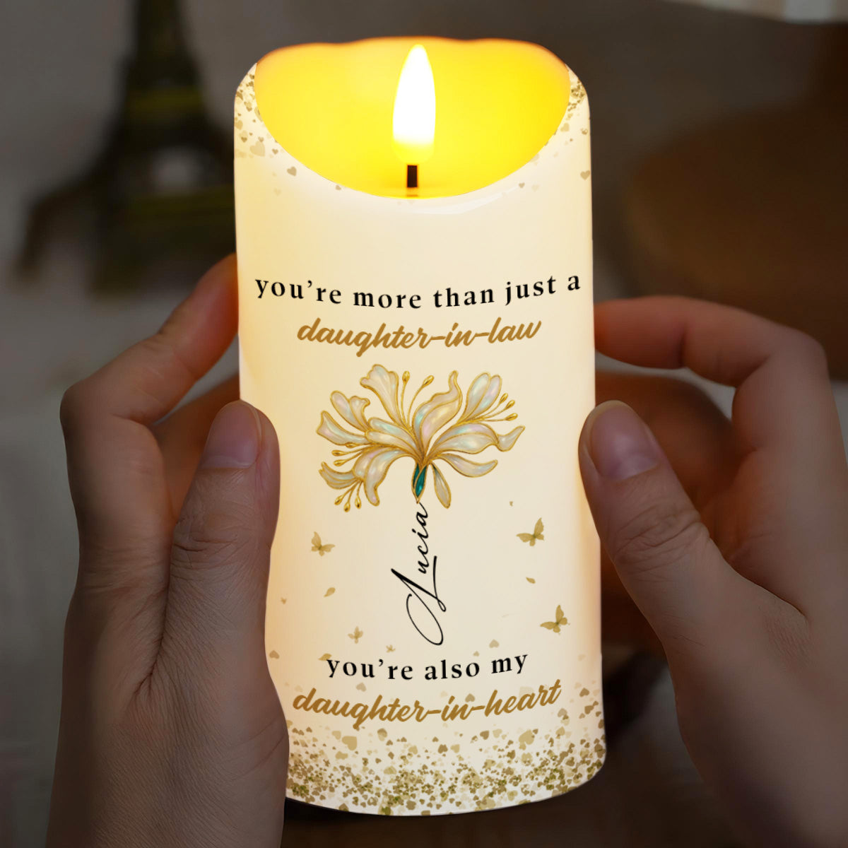 To My Daughter-In-Law, The Gift Of You, Flowers - Personalized Custom LED Candle - DILA024_LECA
