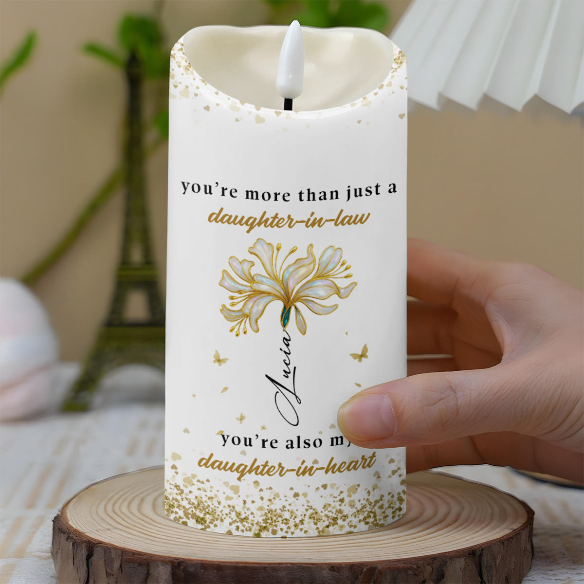To My Daughter-In-Law, The Gift Of You, Flowers - Personalized Custom LED Candle - DILA024_LECA