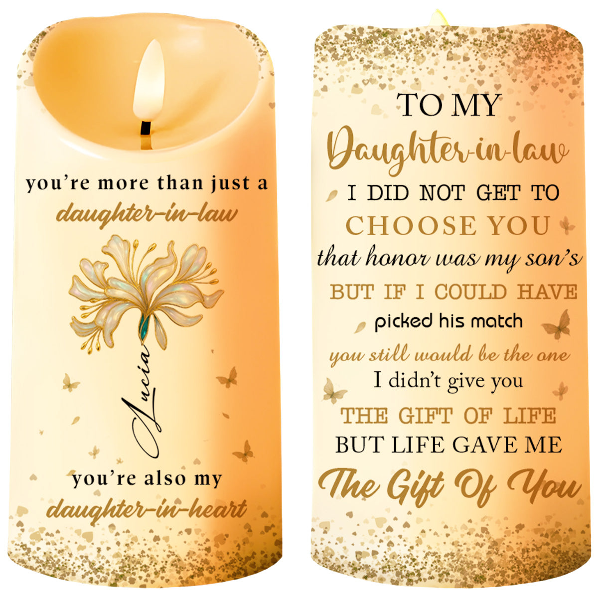 To My Daughter-In-Law, The Gift Of You, Flowers - Personalized Custom LED Candle - DILA024_LECA