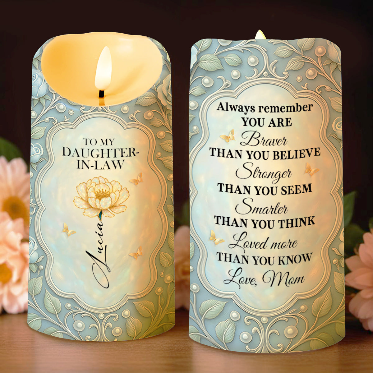 Always Remember You Are Braver, Flower And Scrolls Design - Personalized Custom LED Candle - DILA025_LECA