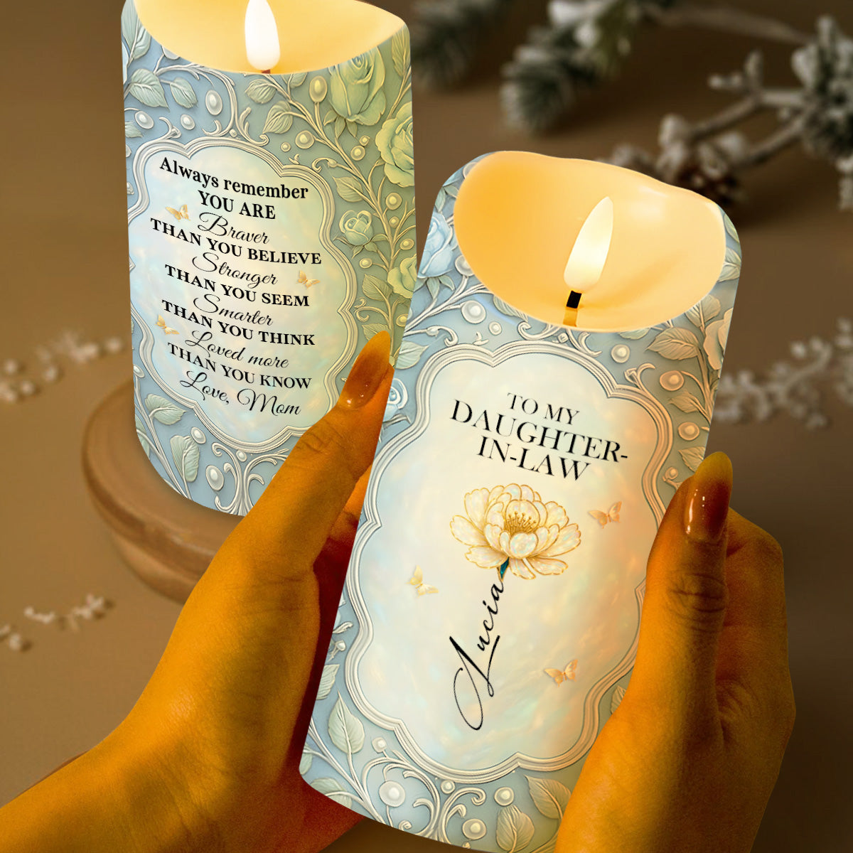 Always Remember You Are Braver, Flower And Scrolls Design - Personalized Custom LED Candle - DILA025_LECA