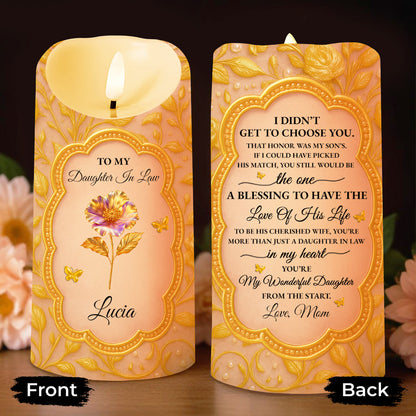 Blessing To Have The Love Of His Life, Cherished Daughter In Law - Personalized Custom LED Candle - DILA026_LECA