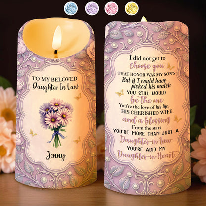To My Beloved Daughter In Law, Flowers And Hearts - Personalized Custom LED Candle - DILA027_LECA