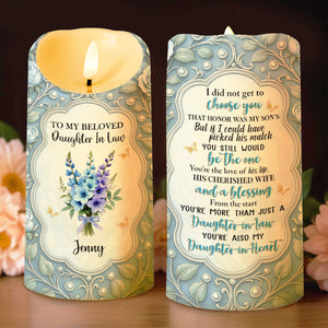To My Beloved Daughter In Law, Flowers And Hearts - Personalized Custom LED Candle - DILA027_LECA