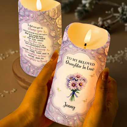 To My Beloved Daughter In Law, Flowers And Hearts - Personalized Custom LED Candle - DILA027_LECA