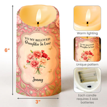 To My Beloved Daughter In Law, Flowers And Hearts - Personalized Custom LED Candle - DILA027_LECA