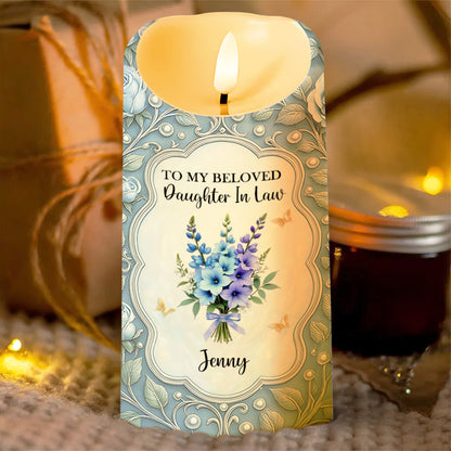 To My Beloved Daughter In Law, Flowers And Hearts - Personalized Custom LED Candle - DILA027_LECA