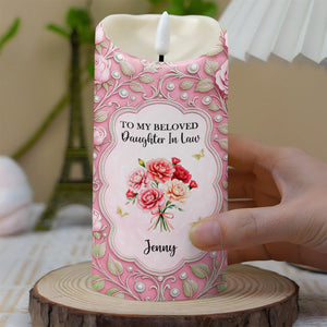To My Beloved Daughter In Law, Flowers And Hearts - Personalized Custom LED Candle - DILA027_LECA