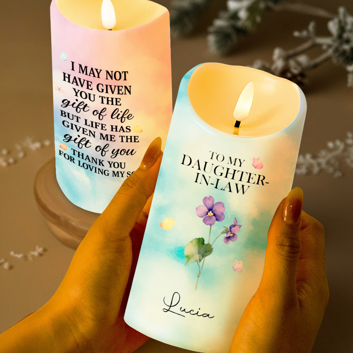 Gift Of You, Thank You For Loving My Son, Flowers and Butterflies - Personalized Custom LED Candle - DILA028_LECA