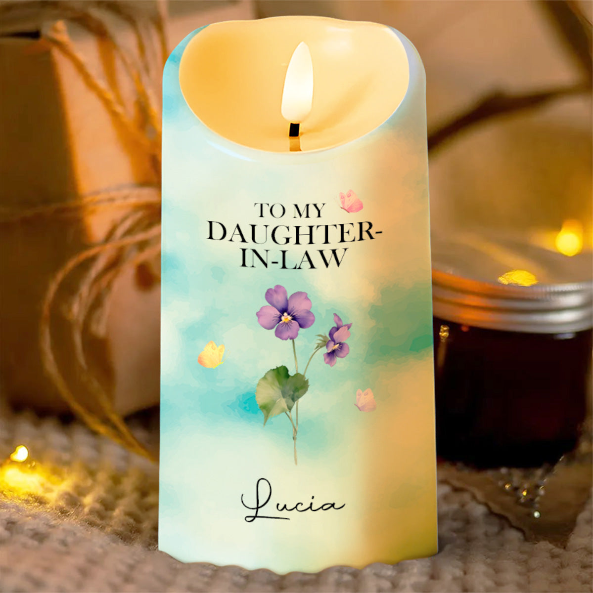 Gift Of You, Thank You For Loving My Son, Flowers and Butterflies - Personalized Custom LED Candle - DILA028_LECA