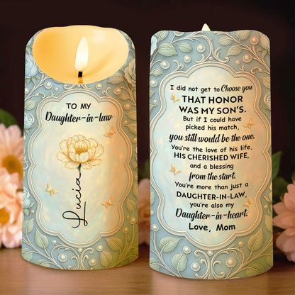 To My Daughter-In-Law, Floral Heart Design - Personalized Custom LED Candle - DILA030_LECA