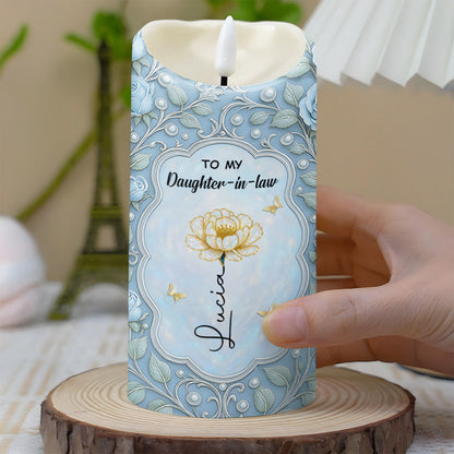 To My Daughter-In-Law, Floral Heart Design - Personalized Custom LED Candle - DILA030_LECA