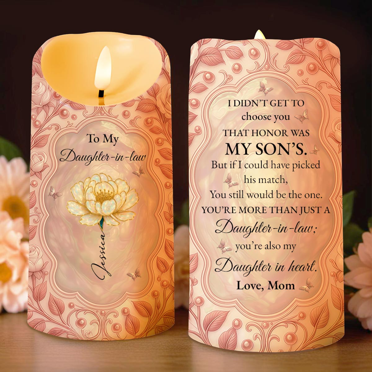 Honoring My Son's Choice, Celebrating Our Daughter-In-Law With Love - Personalized Custom LED Candle - DILA031_LECA