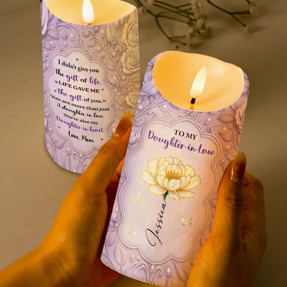 To My Daughter-In-Law, The Gift of You, Love Mom - Personalized Custom LED Candle - DILA032_LECA