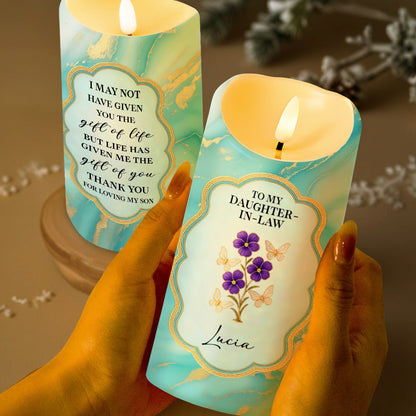 Thank You For Loving My Son, Marbled Design, Flowers - Personalized Custom LED Candle - DILA033_LECA