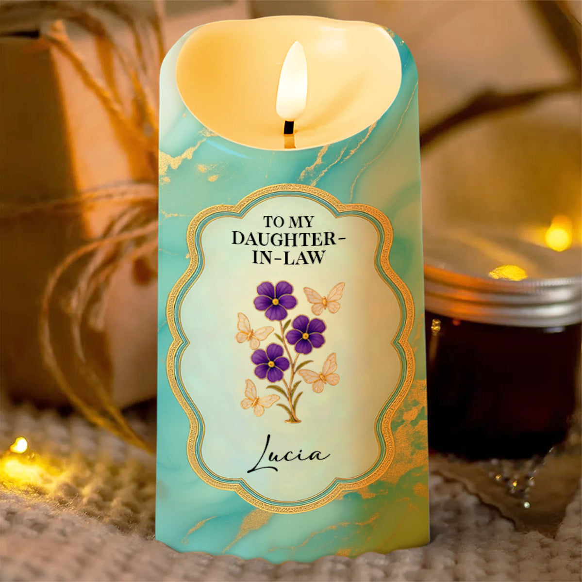 Thank You For Loving My Son, Marbled Design, Flowers - Personalized Custom LED Candle - DILA033_LECA