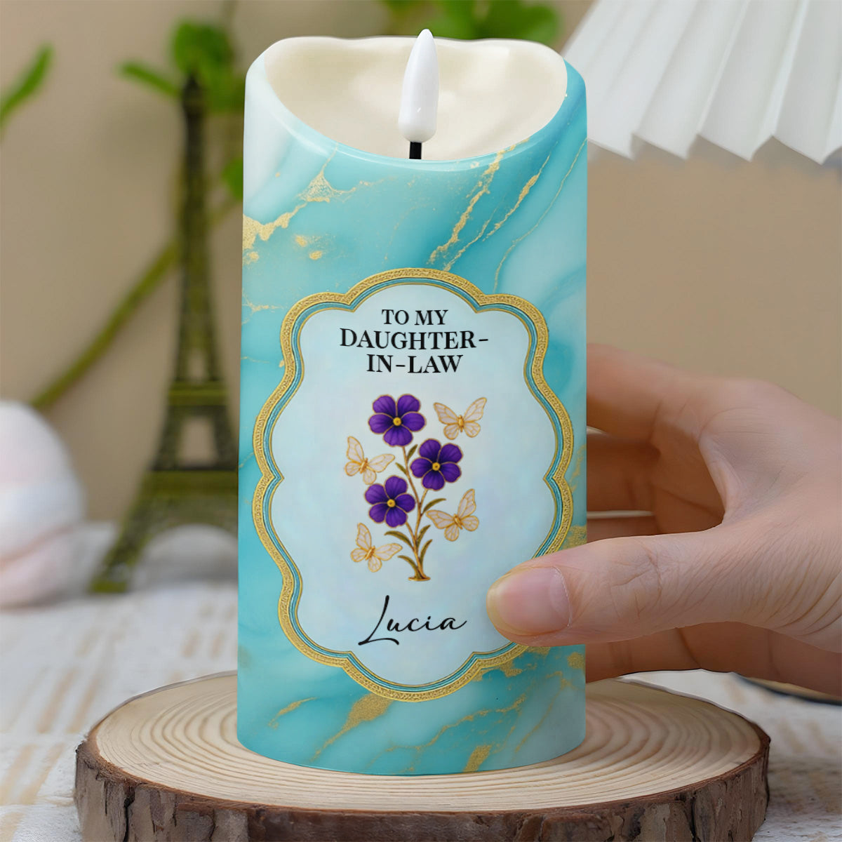 Thank You For Loving My Son, Marbled Design, Flowers - Personalized Custom LED Candle - DILA033_LECA