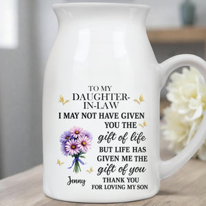 To My Daughter-In-Law, Gift Of You Flowers And Butterflies - Personalized Ceramic Flower Vase
