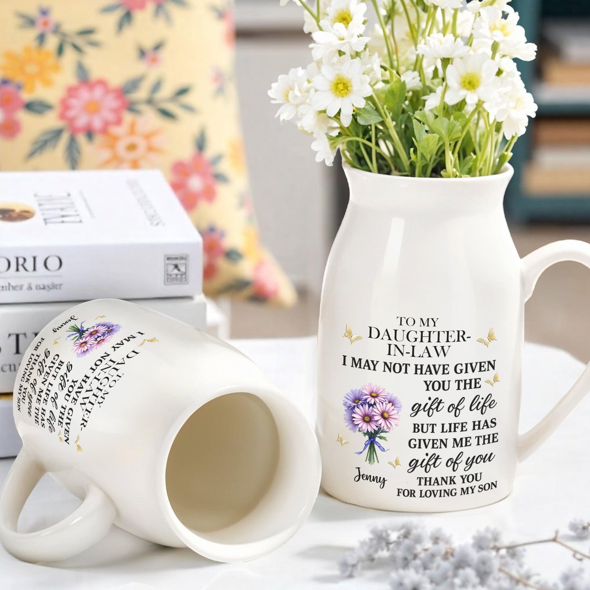 To My Daughter-In-Law, Gift Of You Flowers And Butterflies - Personalized Ceramic Flower Vase
