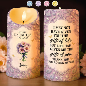 To My Daughter-In-Law, Gift Of Life, Flowers And Butterflies - Personalized Custom LED Candle - DILA034_LECA