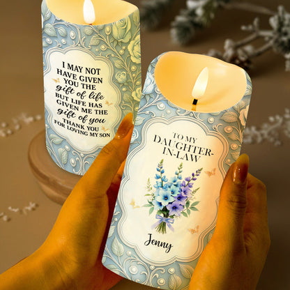 To My Daughter-In-Law, Gift Of Life, Flowers And Butterflies - Personalized Custom LED Candle - DILA034_LECA