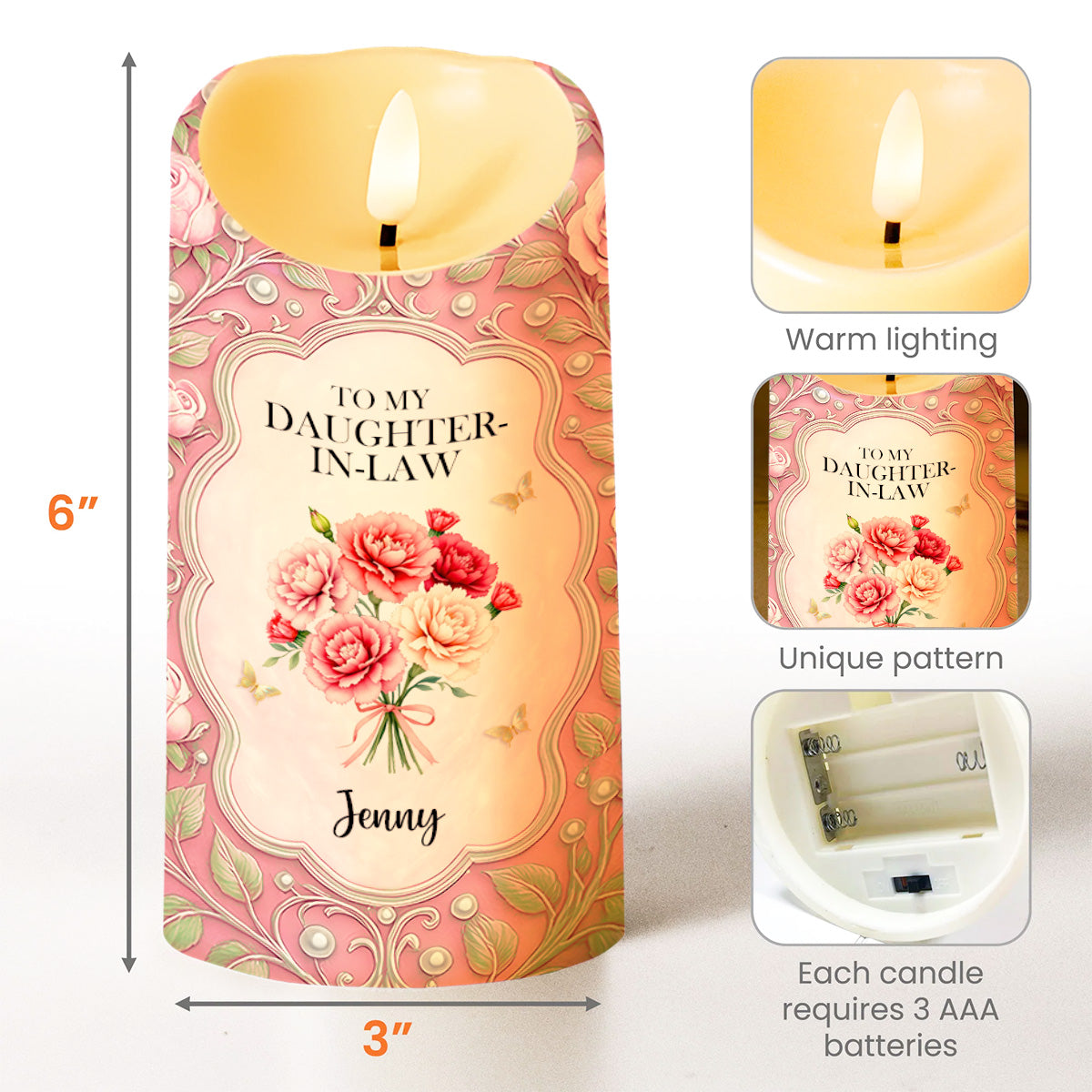 To My Daughter-In-Law, Gift Of Life, Flowers And Butterflies - Personalized Custom LED Candle - DILA034_LECA