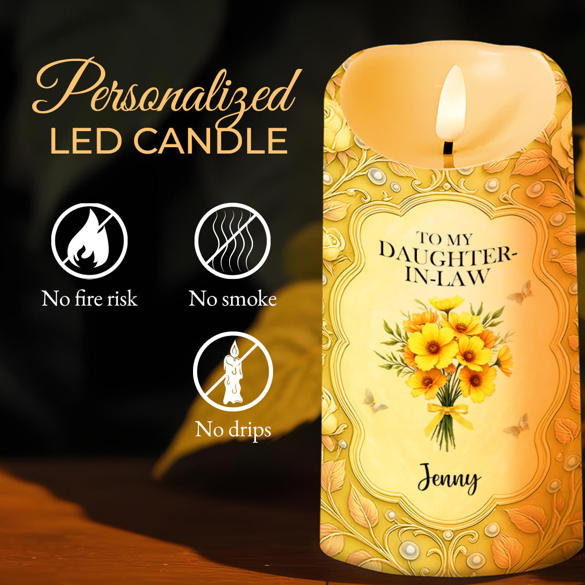 To My Daughter-In-Law, Gift Of Life, Flowers And Butterflies - Personalized Custom LED Candle - DILA034_LECA