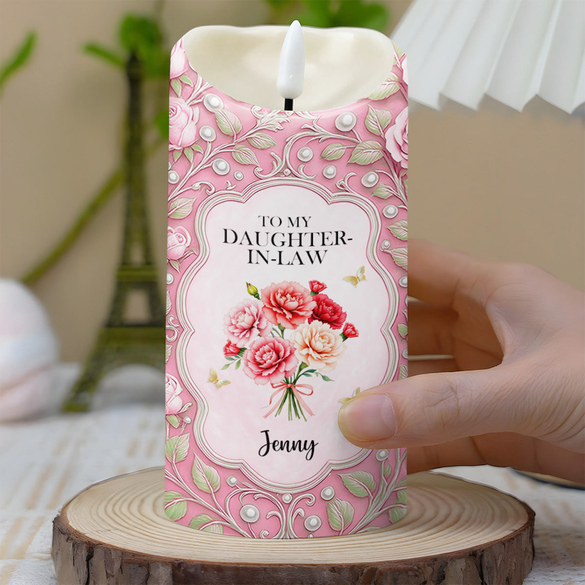 To My Daughter-In-Law, Gift Of Life, Flowers And Butterflies - Personalized Custom LED Candle - DILA034_LECA