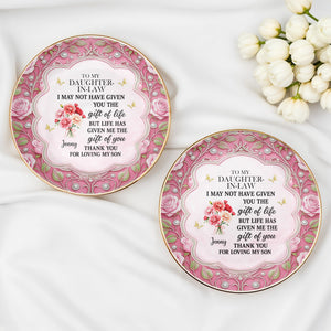 To My Daughter-In-Law, Thank You For Loving My Son, Flowers - Personalized Custom Jewelry Dish, Ceramic Dish, Round Shape - DILA034_RCRF