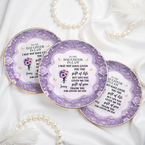 To My Daughter-In-Law, Thank You For Loving My Son, Flowers - Personalized Custom Jewelry Dish, Ceramic Dish, Round Shape - DILA034_RCRF