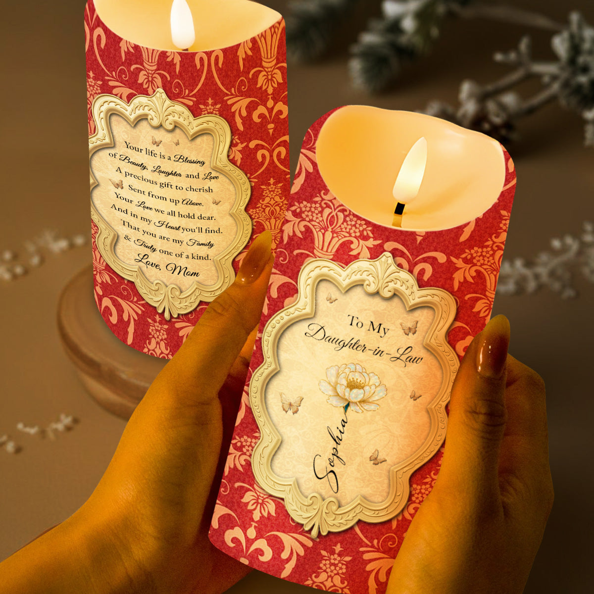 To My Daughter-In-Law, A Blessing Of Beauty And Love - Personalized Custom LED Candle - DILA035_LECA