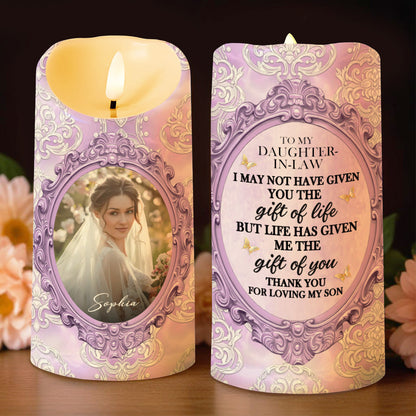 Gift Of Life, Floral Pattern and Photo Frame - Personalized Custom LED Candle - DILA038_LECA