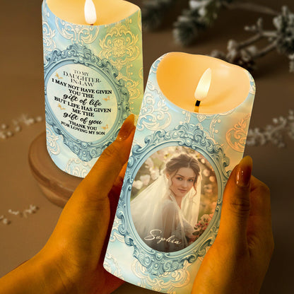 Gift Of Life, Floral Pattern and Photo Frame - Personalized Custom LED Candle - DILA038_LECA