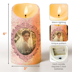 Gift Of Life, Floral Pattern and Photo Frame - Personalized Custom LED Candle - DILA038_LECA