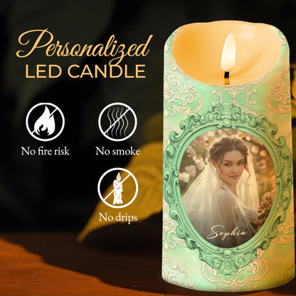 Gift Of Life, Floral Pattern and Photo Frame - Personalized Custom LED Candle - DILA038_LECA