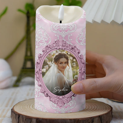 Gift Of Life, Floral Pattern and Photo Frame - Personalized Custom LED Candle - DILA038_LECA