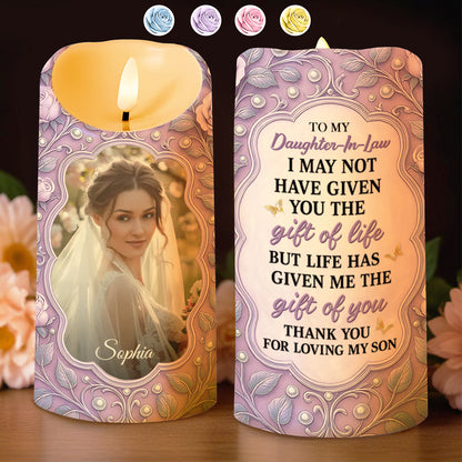 Gift For Daughter-In-Law, Loving Words With Flowers - Personalized Custom LED Candle - DILA039_LECA