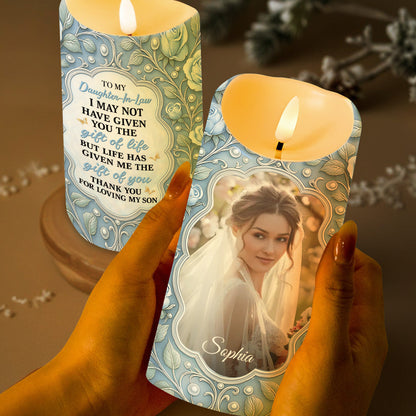 Gift For Daughter-In-Law, Loving Words With Flowers - Personalized Custom LED Candle - DILA039_LECA