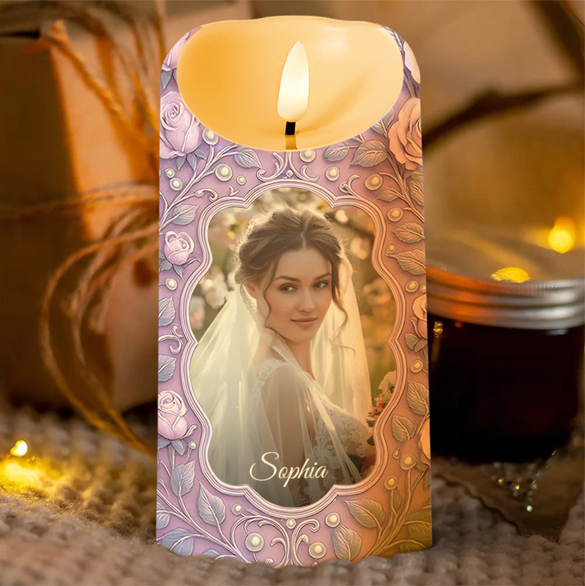 Gift For Daughter-In-Law, Loving Words With Flowers - Personalized Custom LED Candle - DILA039_LECA