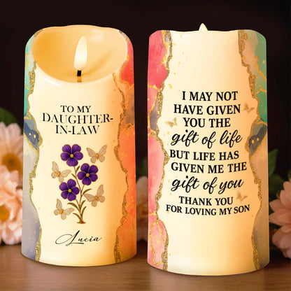 Gift Of Life, Thank You For Loving My Son, Flowers And Butterflies Design - Personalized Custom LED Candle - DILA040_LECA