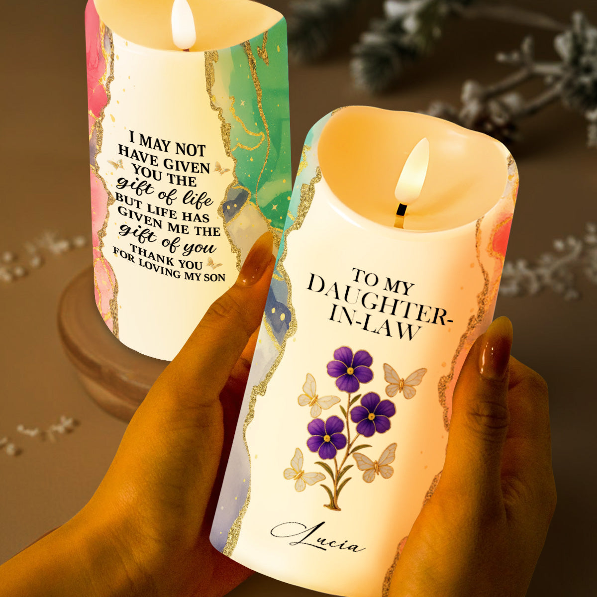 Gift Of Life, Thank You For Loving My Son, Flowers And Butterflies Design - Personalized Custom LED Candle - DILA040_LECA