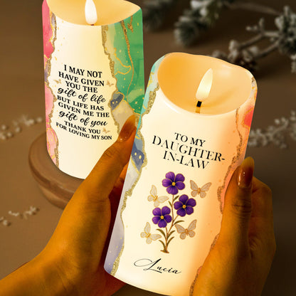 Gift Of Life, Thank You For Loving My Son, Flowers And Butterflies Design - Personalized Custom LED Candle - DILA040_LECA